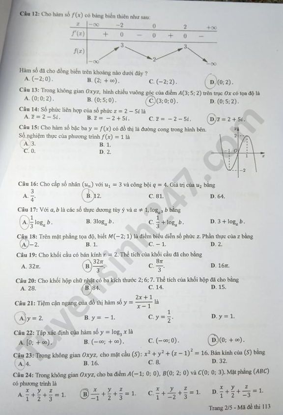 0453 de thi tot nghiep thpt mon toan 2020 ma 113 2 result