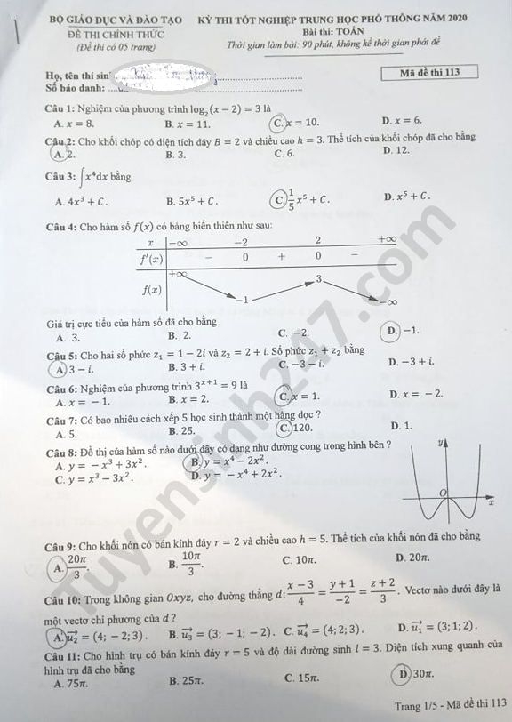 0455 de thi tot nghiep thpt mon toan 2020 ma 113 1 result
