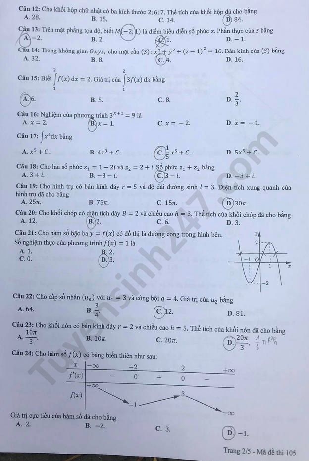 1129 de thi tot nghiep thpt mon toan 2020 ma 105 2 result
