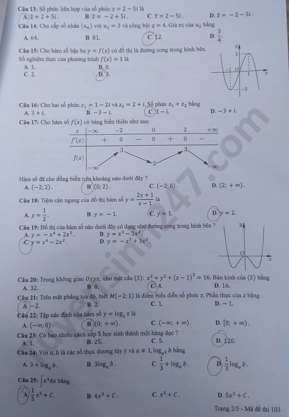 2554 de thi tot nghiep thpt mon toan 2020 ma 103 2 result