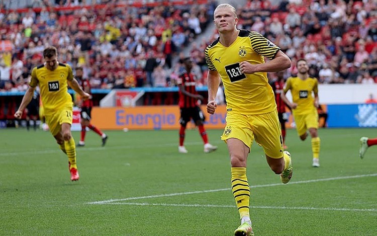 Dortmund (vàng) đang chơi rất tốt với phong độ chói sáng của Haaland