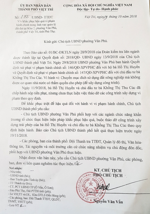 phu tho chu dau tu da thao do cong trinh xay dung xam pham vung quy hoach den hung