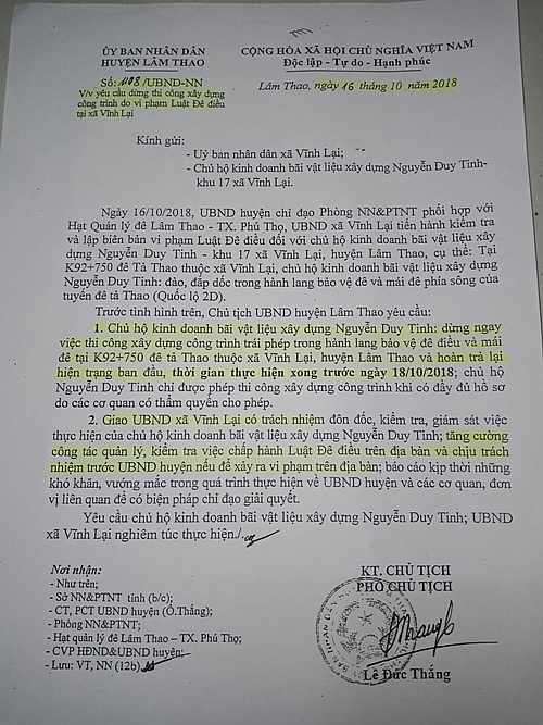 phu tho nhieu cong trinh xam pham an toan de ta thao va hanh lang thoat lu song thao