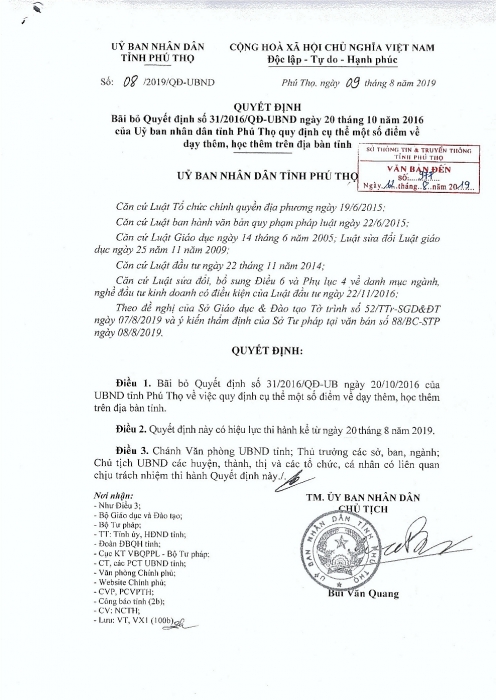 so gddt tinh phu tho quy dinh ve day them hoc them