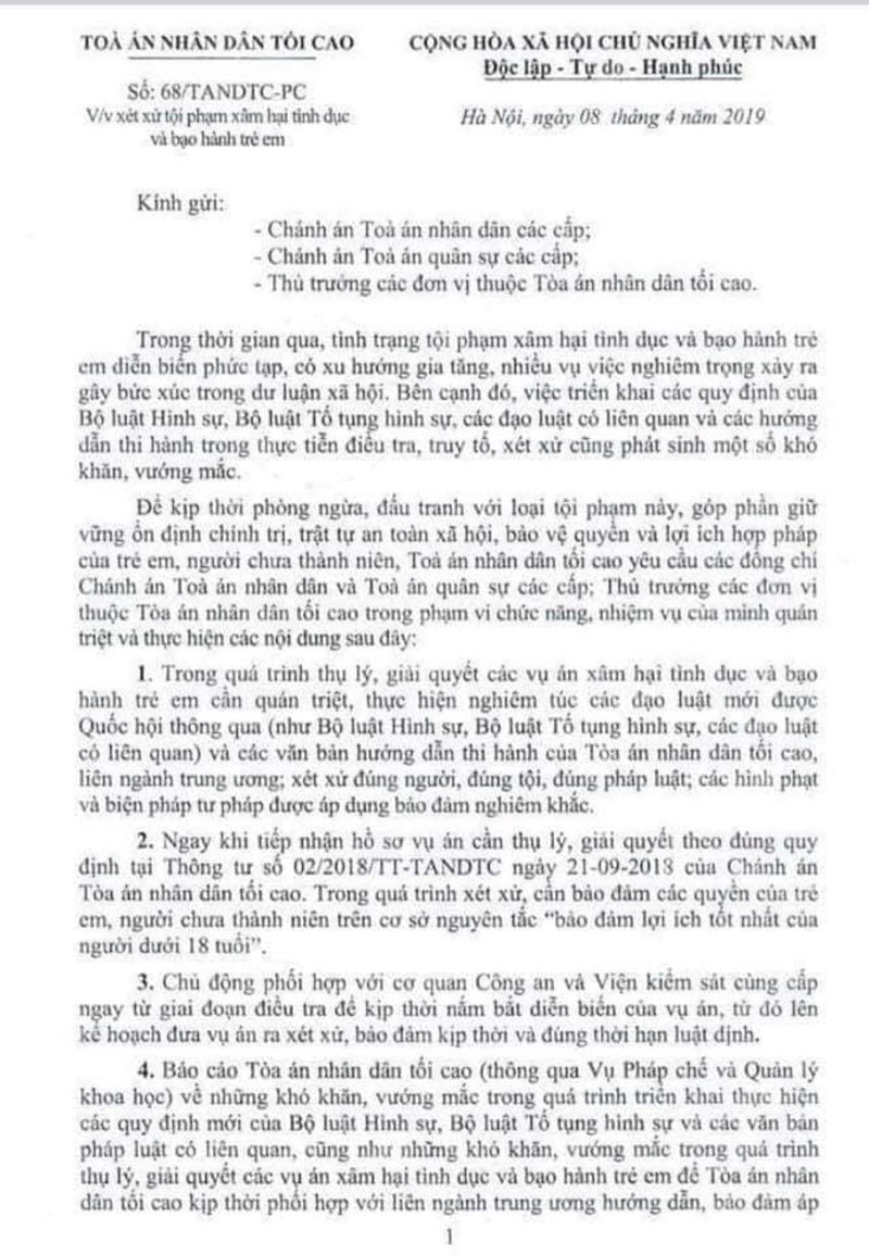 toa toi cao chi dao phai xu nghiem cac vu xam hai tre em