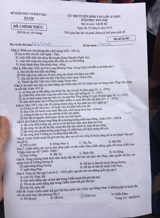 de thi tuyen sinh lop 10 mon tieng anh so gddt ha noi nam 2019