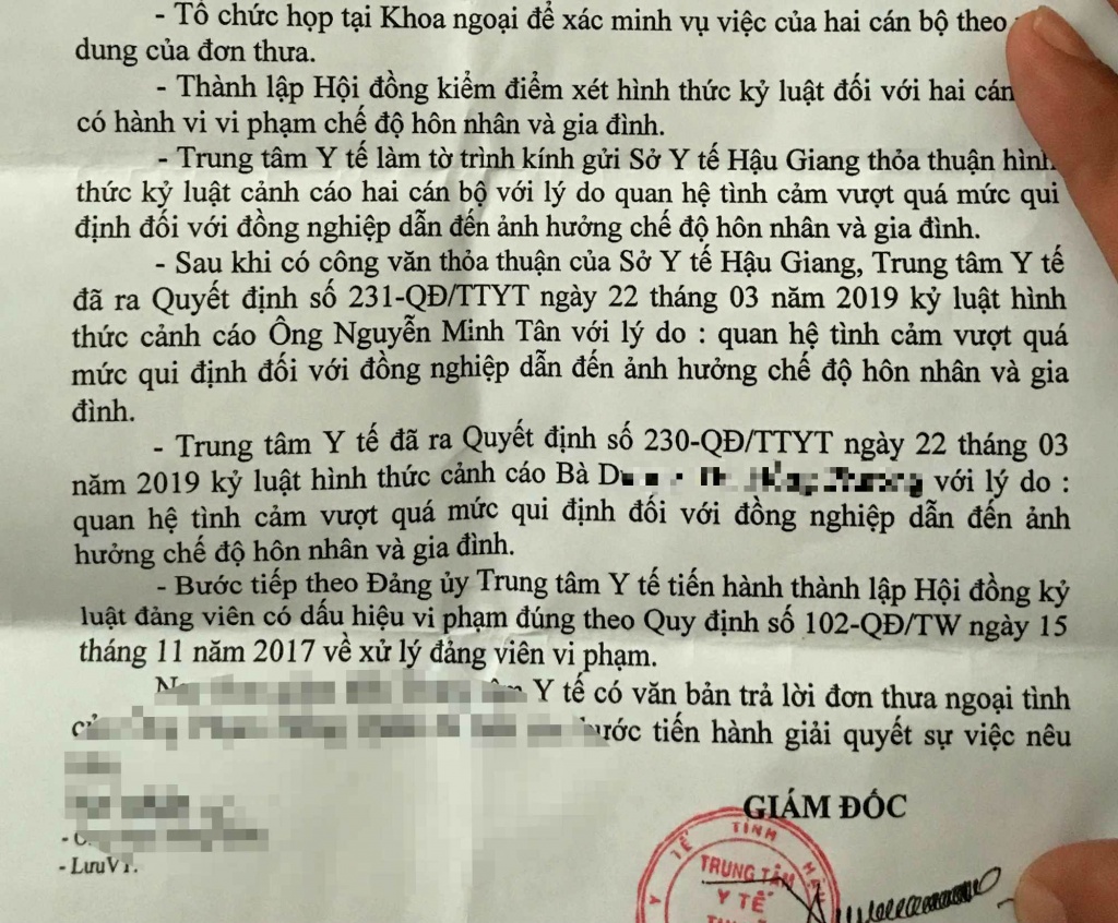 vu quan he tinh cam o trung tam y te long my ky luat canh cao