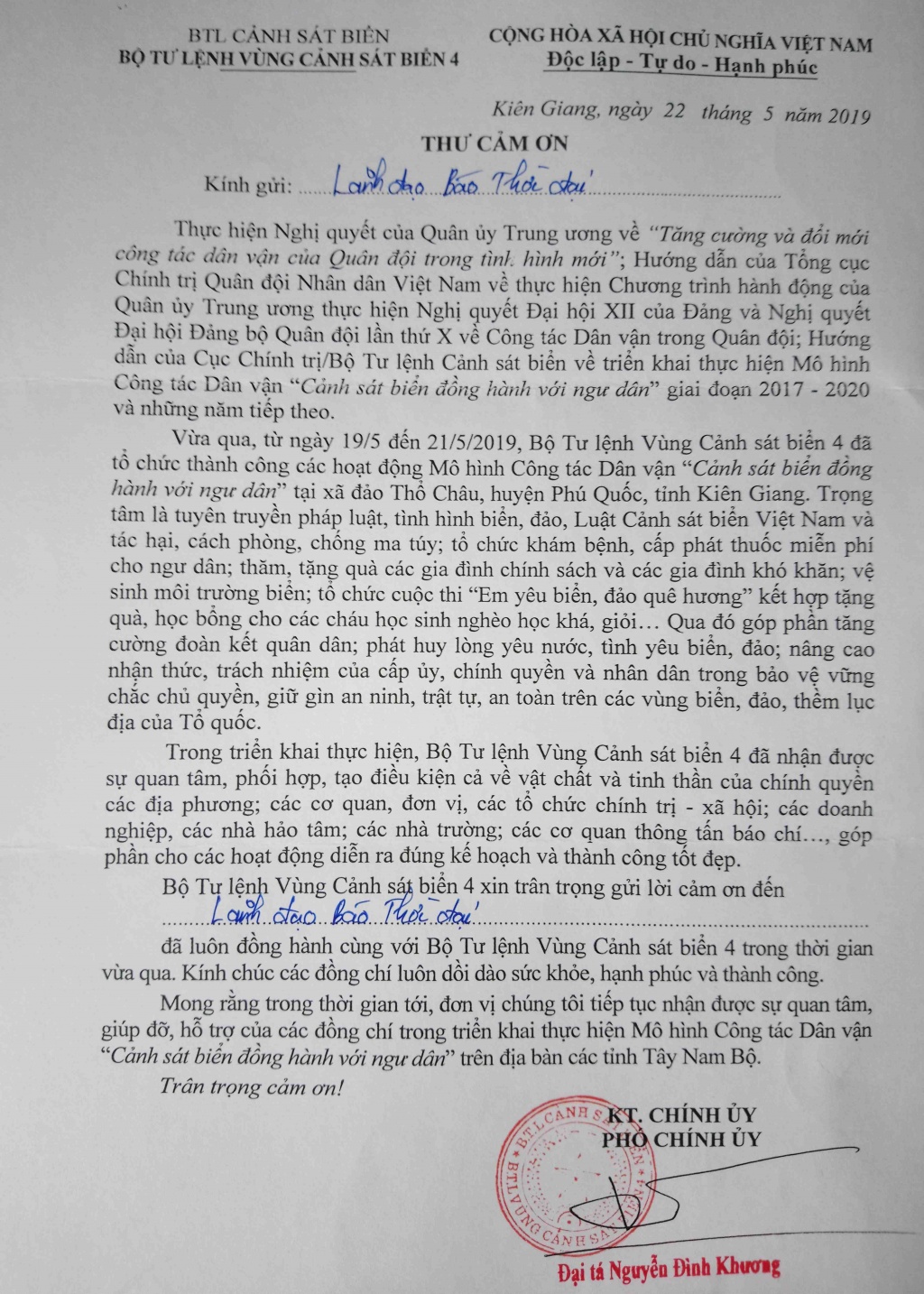 bo tu lenh vung canh sat bien 4 cam on su dong hanh cua bao thoi dai