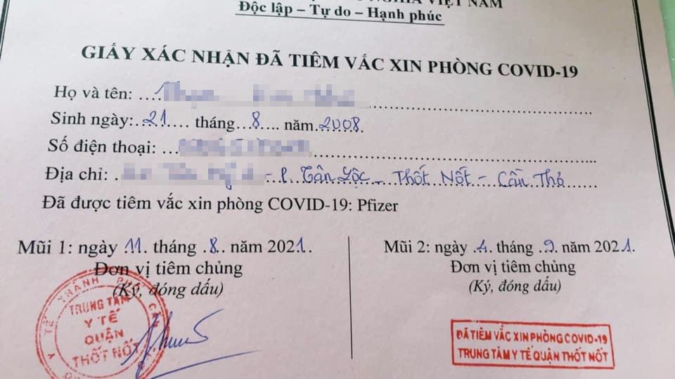 Cần Thơ xuất hiện trường hợp 13 tuổi được tiêm vaccine Pfizer