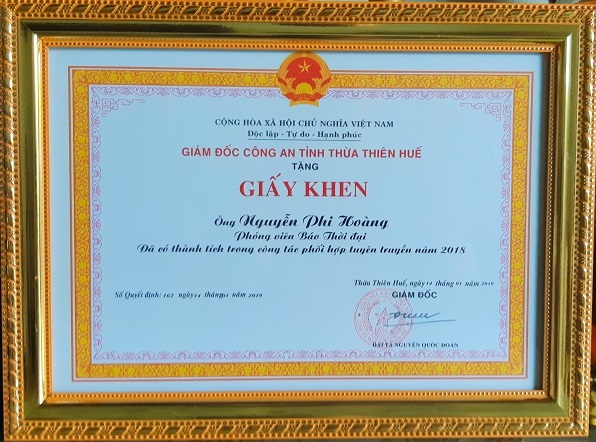 phong vien bao thoi dai duoc cong an thua thien hue khen thuong
