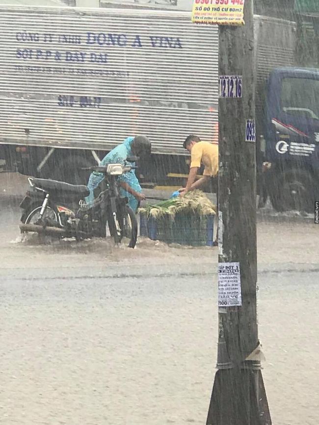 bien hoa chang thanh nien phu giup nguoi dan ong ban rau giua troi mua to gio lon