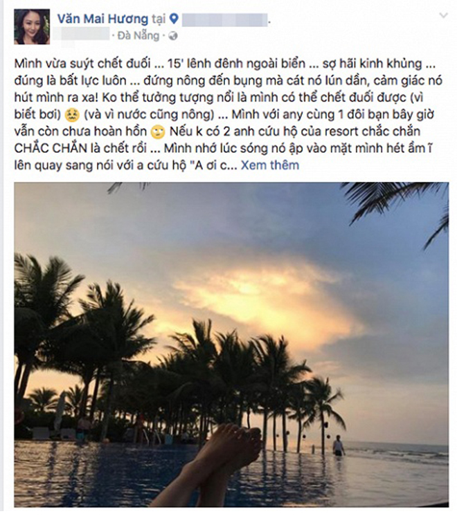 van mai huong suyt chet duoi khi di tam bien