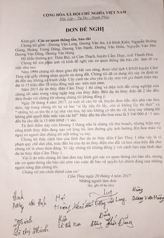 du an thuy dien cam thuy 1 cam thuy thanh hoa nguoi dan khong dong y voi phuong an boi thuong