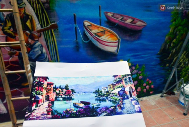 ngam buc tranh tuong 3d phong canh goc pho venice day mau sac trong ngo nho ha noi