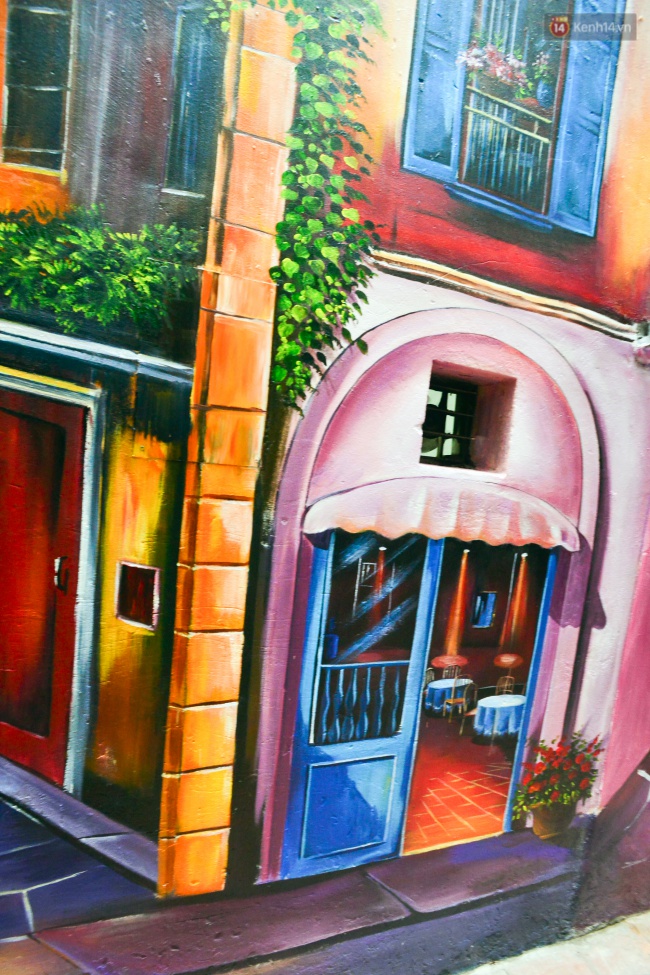 ngam buc tranh tuong 3d phong canh goc pho venice day mau sac trong ngo nho ha noi