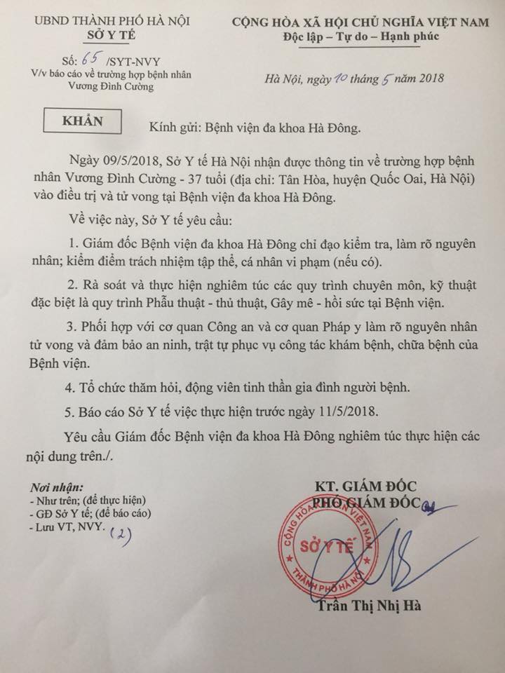 cong an quan ha dong dieu tra vu benh nhan mo gay tay tu vong tai bvdk ha dong