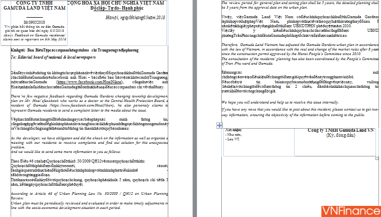 lum xum quanh vu dieu chinh quy hoach gamuda land khang dinh khong vi pham luat phap viet nam