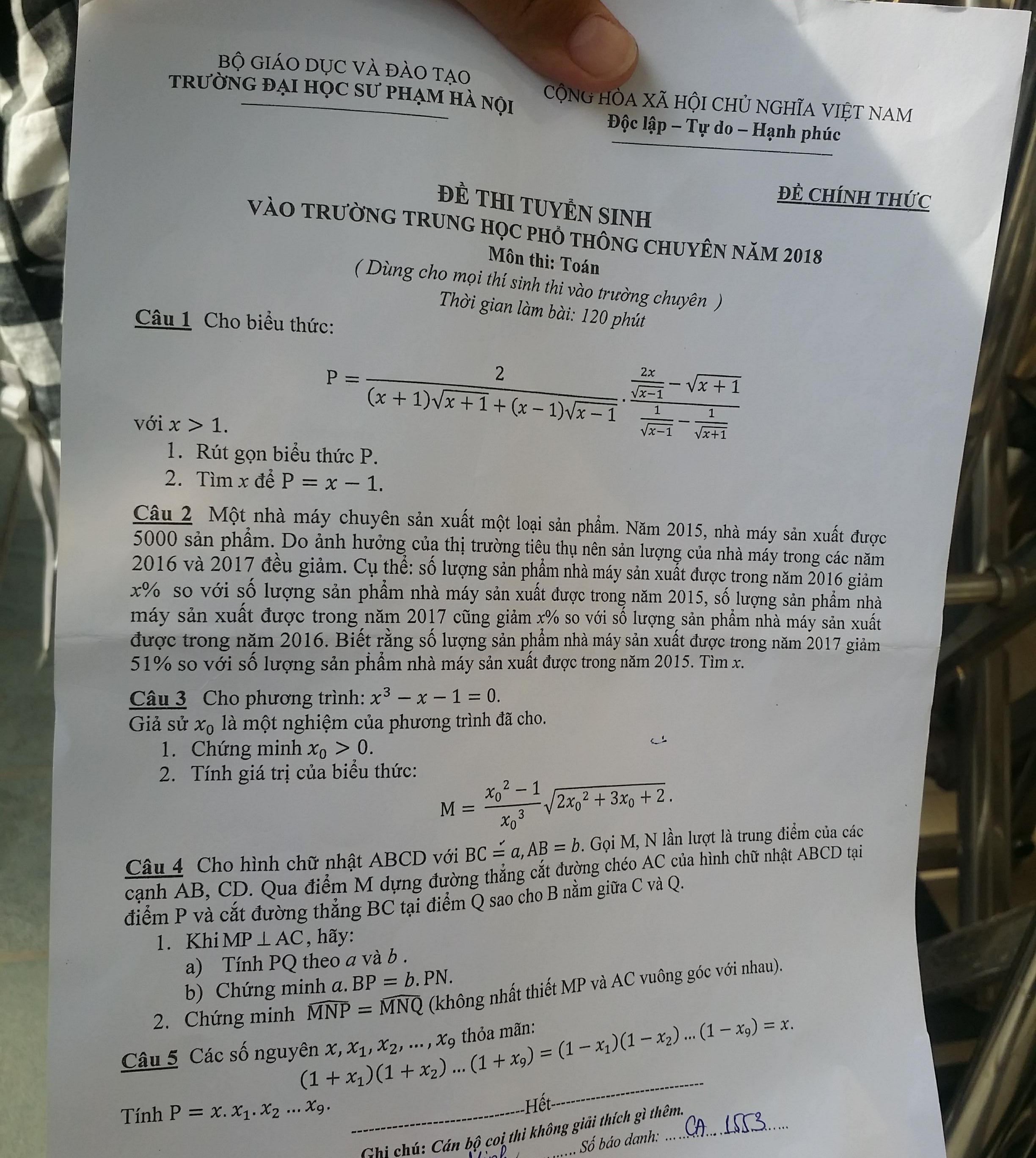 mon toan cua truong thpt chuyen dai hoc su pham lam kho cac thi sinh