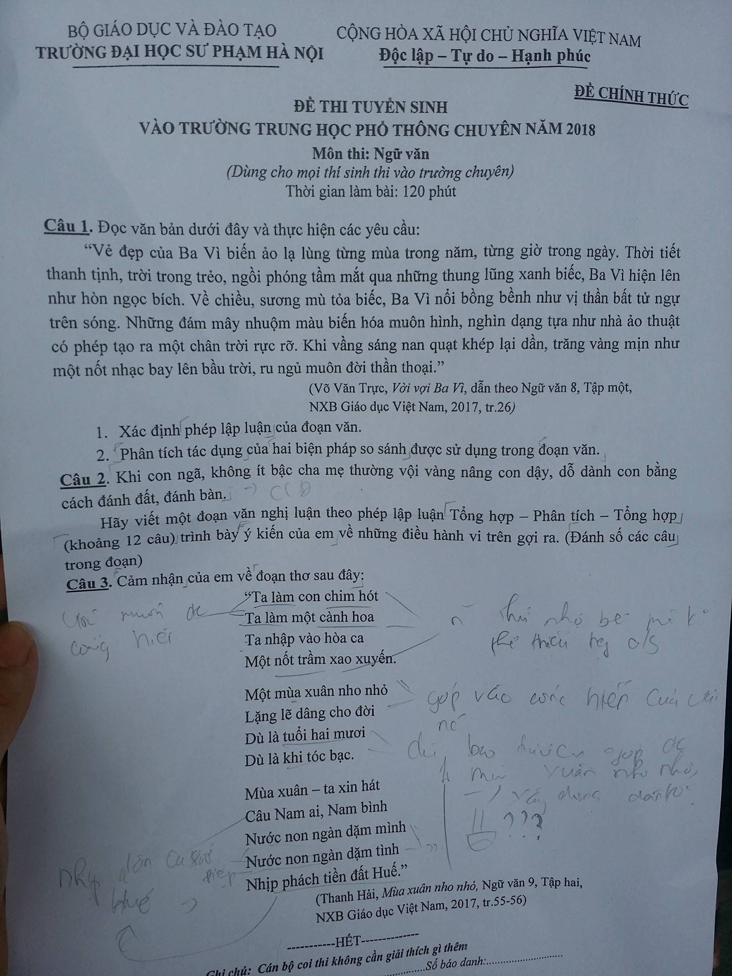de van vao thpt chuyen dai hoc su pham ha noi nhe nhang vua suc voi nhieu thi sinh