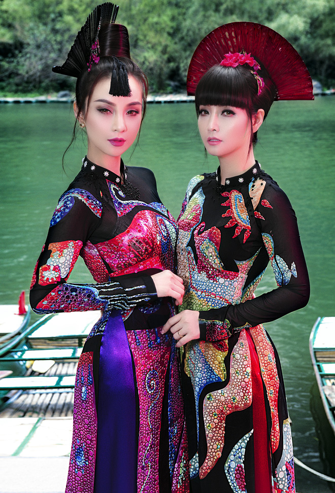 chi em mai thu huyen do dang voi ao dai dat vang