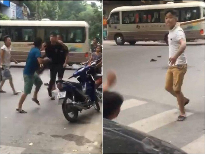 hai nhom thanh nien cam hung khi hon chien tren pho co ha noi giua ban ngay