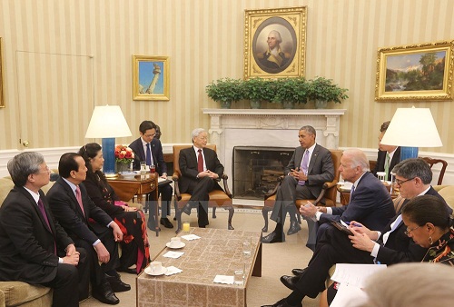 tong bi thu nguyen phu trong hoi dam voi tong thong obama