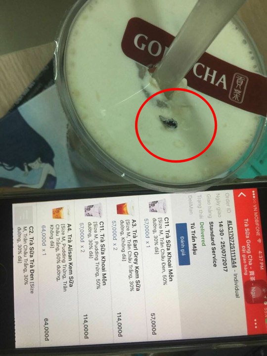 da nang khach hang phan anh coc tra sua gong cha co ruoi dai dien cua hang len tieng