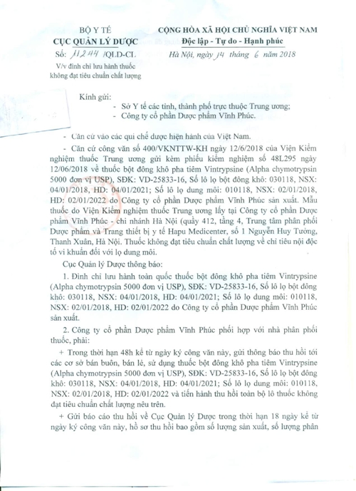 cong ty duoc pham vinh phuc bung bit ket qua thu hoi thuoc khong dat tieu chuan chat luong