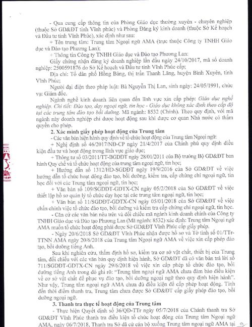 vinh phuc thanh tra so gddt da vao cuoc xu ly trung tam ngoai ngu ama hoat dong trai phep