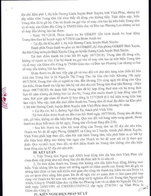 vinh phuc thanh tra so gddt da vao cuoc xu ly trung tam ngoai ngu ama hoat dong trai phep