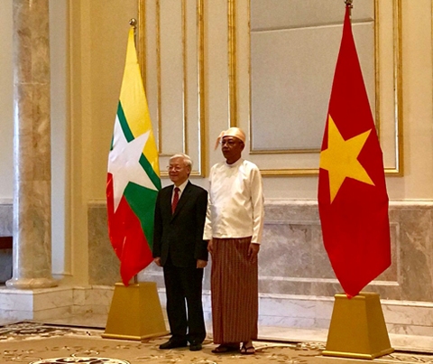 tong bi thu nguyen phu trong hoi dam voi tong thong myanmar htin kyaw