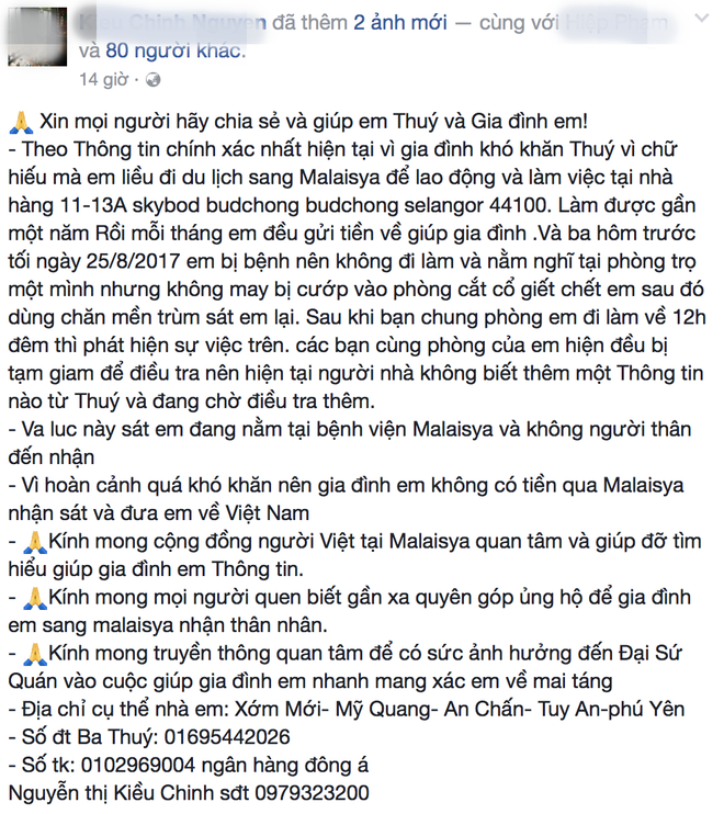 xot xa canh cha me ngheo o phu yen khong co tien sang malaysia nhan thi the con gai nghi bi sat hai