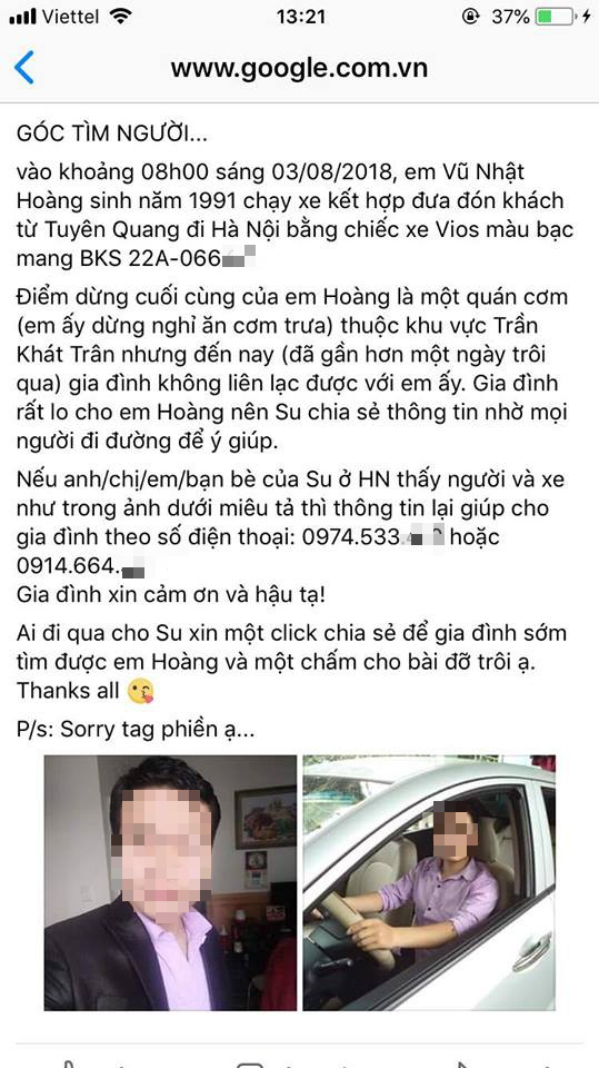 sau nhieu ngay lai o to tu tuyen quang xuong ha noi nam thanh nien bong nhien mat tich va niem vui may man phia sau