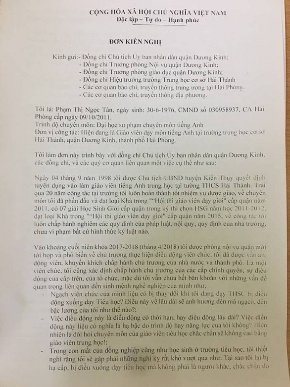 thcs hai thanh hai phong thieu minh bach trong viec dieu dong giao vien bien che