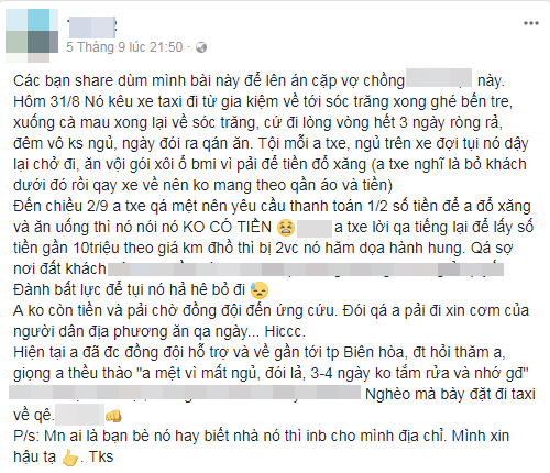 xon xao tai xe taxi bi hai vo chong hanh hung quyt gan 10 trieu dong