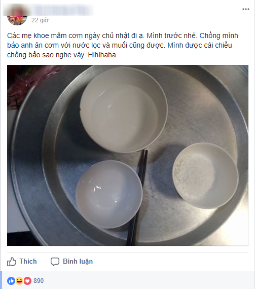 khi chong tuyen bo chi can an com voi muoi trang va nuoc loc cung duoc ban co dam lam nhu chi vo nay khong