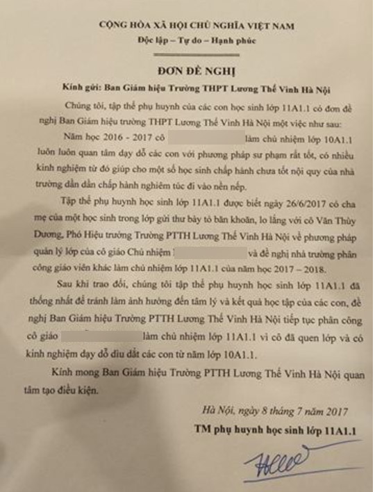 phu huynh gui tam thu to nhieu van de gay bao mang hieu pho truong ptth luong the vinh noi gi