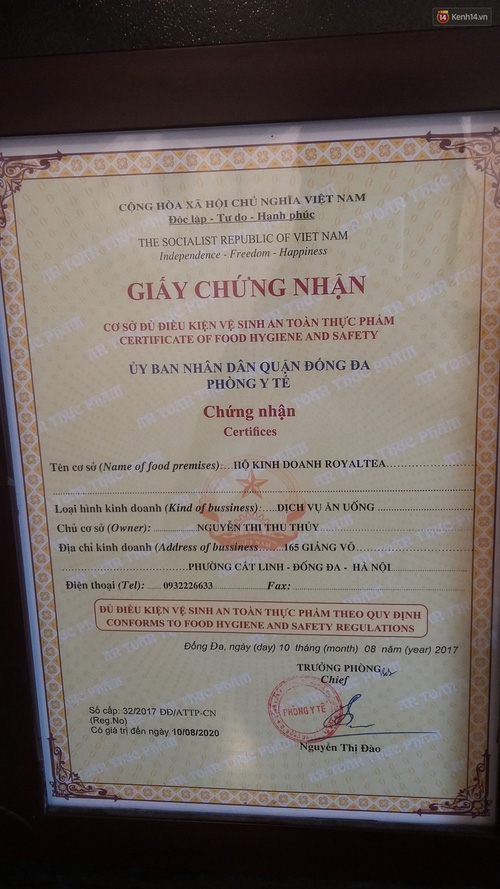 chu so huu cua cac chuoi royaltea tai ha noi sai gon thuong hieu royaltea khong duoc bao ho nen ai cung co the kinh doanh ma khong vi pham phap luat