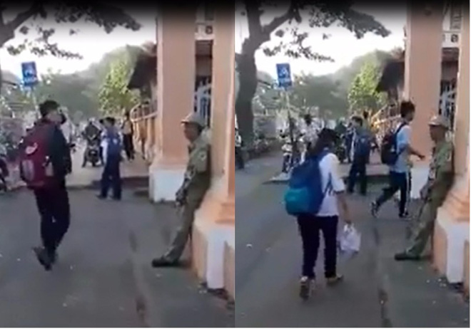 clip dang yeu nhat trong ngay hoc sinh truong thpt le hong phong cui dau chao bac bao ve truoc cong truong moi sang