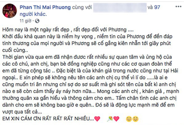 mai phuong tam su sau khi xuat vien toi se co gang kien nhan den giay phut cuoi cung