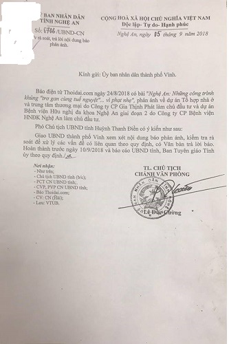 ubnd tinh nghe an chi dao ubnd tpvinh tra loi nhung van de bao thoi dai phan anh