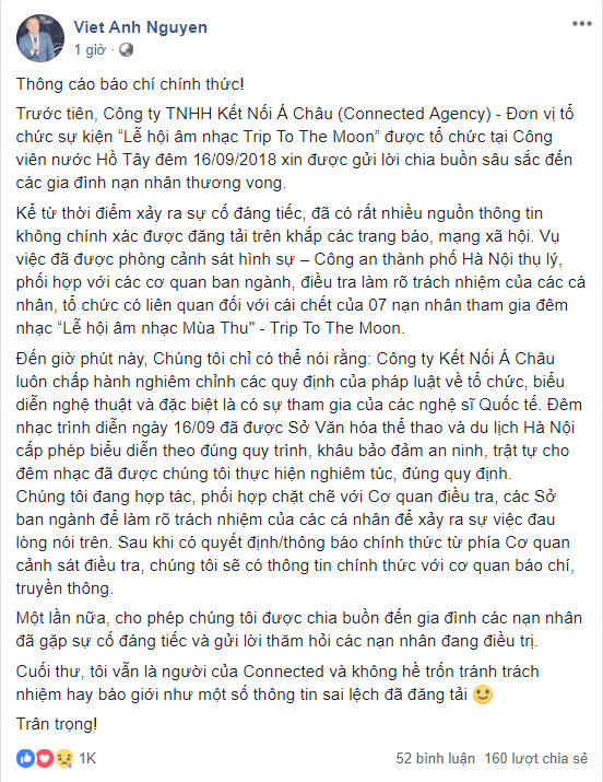 cong ty to chuc le hoi am nhac len tieng sau su co 7 nguoi tu vong tai cong vien nuoc ho tay
