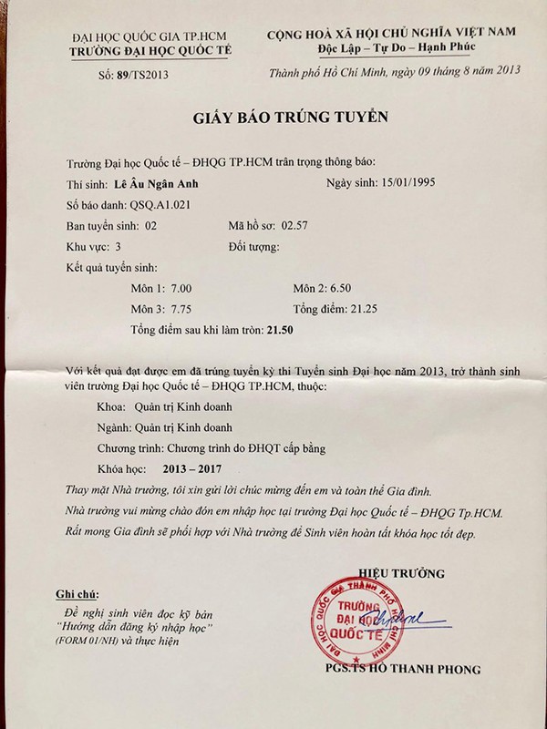 lo bang diem tot nghiep va thanh tich hoc tap cua le au ngan anh