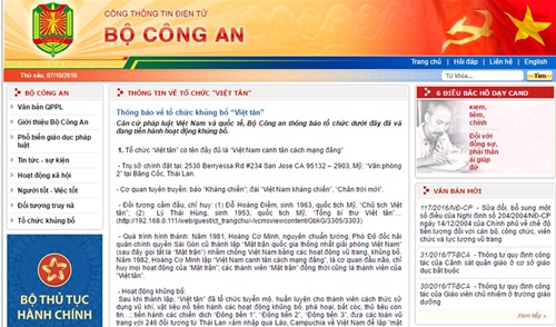bo cong an dua viet tan vao danh sach khung bo