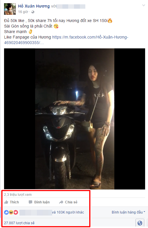 hanh dong phan cam hot girl ho xuan huong hua dot xe sh neu co du like