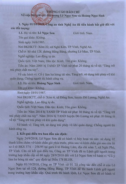 nghe an thong cao bao chi ve vu bat giu 2 doi tuong om hang nong co thu trong nha