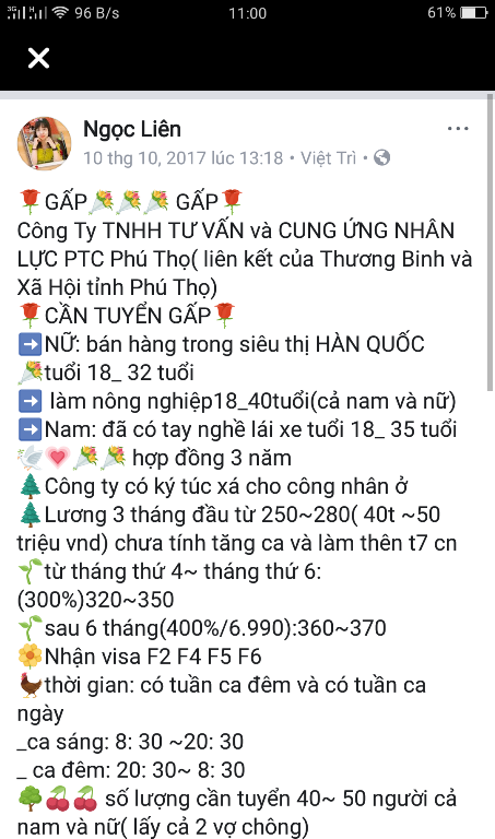 phu tho cty tnhh tu van va cung ung nhan luc ptc chua duoc cap phep xuat khau lao dong