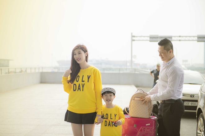 hoa hau phi thuy linh va con trai mac noi bat tai san bay