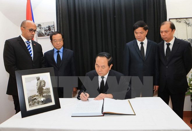 lanh dao dang nha nuoc va nguoi dan den vieng lanh tu fidel o dai su quan cuba tai viet nam