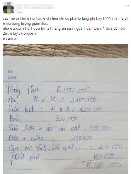tong thu ca thang 6 trieu me tre nhin mieng nuoi 2 con bang bim sua xin gay tranh cai